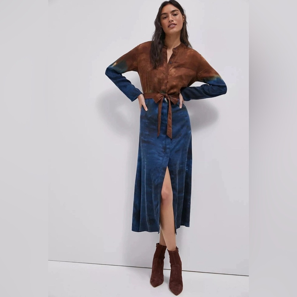 Elegant Blue and Brown Maxi Dress